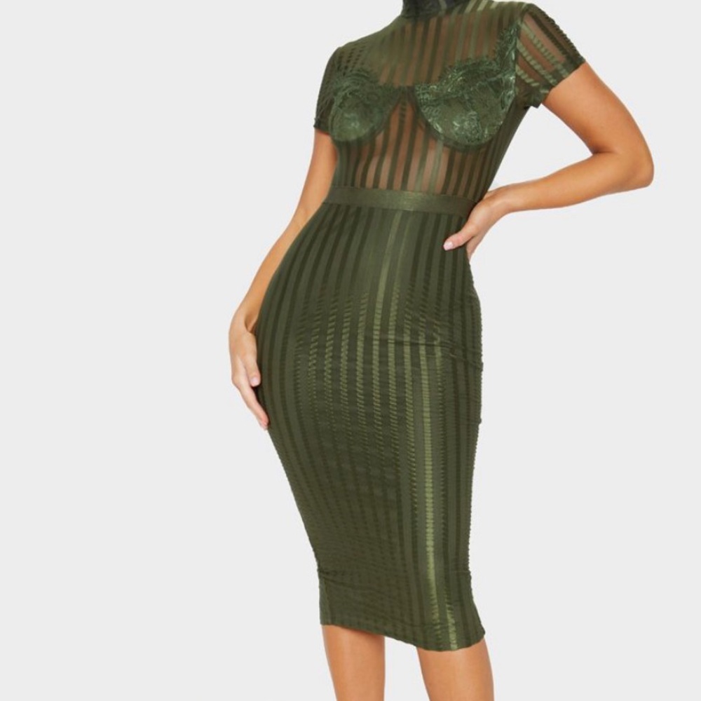 Green satin dress